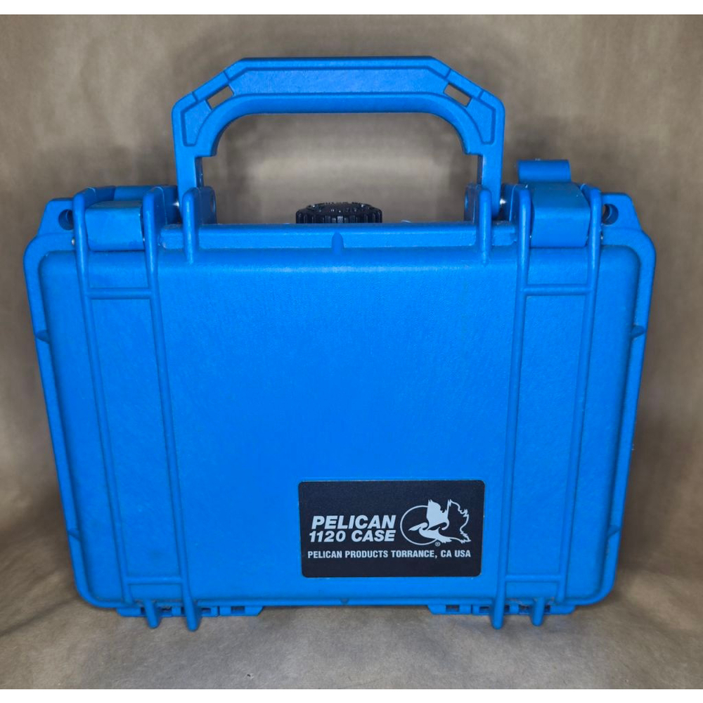 Pre-owned Pelican case 1120, no foam inserts, Blue, approx 8"x6"x3.5"